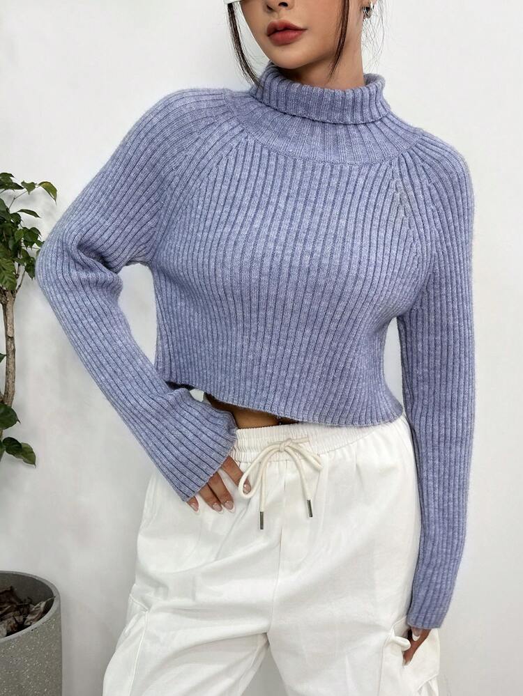 Turtleneck Cut Out Wrap Cross Back Raglan Sleeve Knit Pullover Fall Winter Sweater