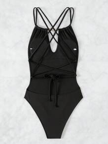 前开叉露背连体泳衣，适合夏季海滩度假 - 彩色 - 查看 4