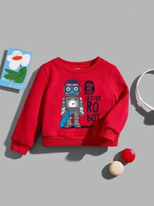 男嬰卡通和標語圖案運動衫 - 紅色 - 查看 1