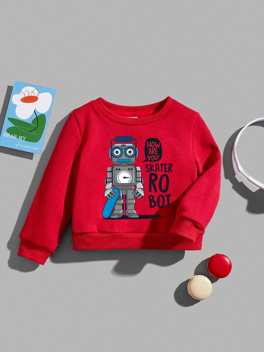 男嬰卡通和標語圖案運動衫 - 紅色 - 查看 1