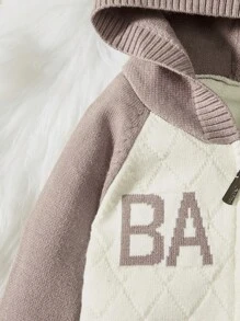 Đứa bé trai Mẫu chữ Tay Raglan áo có mũ Áo len Mở - Cà phê nâu - Xem 7