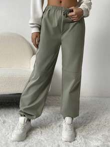 SHEIN Essnce Pantalones unicolor de cintura elástica - Verde - Ver 5