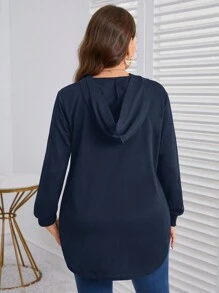 SHEIN LUNE Áo nỉ cỡ lớn có dây rút in hình trái tim đính đá - Màu xanh hải quân - Xem 2
