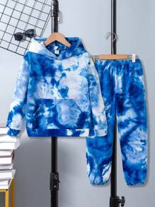 SHEIN Tween Boy Tie Dye Hoodie & Sweatpants - Blue - View 1