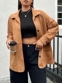 CovetEZ Hơn Túi có nắp Tay Raglan Suedette  áo - màu nâu - Xem 6