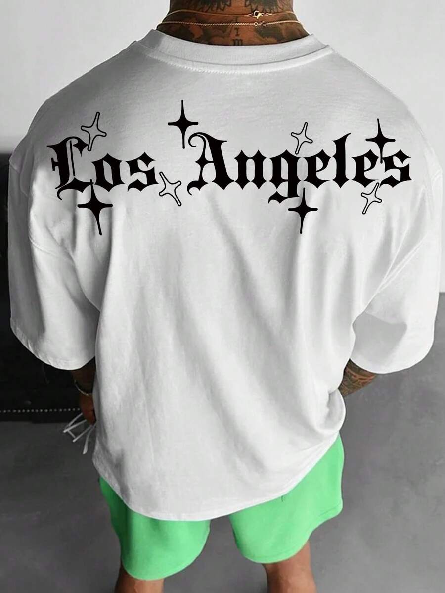 Manfinity LEGND 男士字母印花下垂肩寬鬆t恤 - 白色 - 查看 1