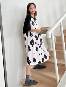 DAZY Vestido de dormir con estampado de manga raglán - Negro - Ver 2