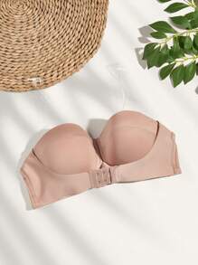 حمالة صدر مرفوع موحدة اللون حلقة معدني - لون مشمشي - مشاهدة 1