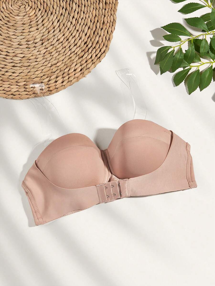 حمالة صدر مرفوع موحدة اللون حلقة معدني - لون مشمشي - مشاهدة 1