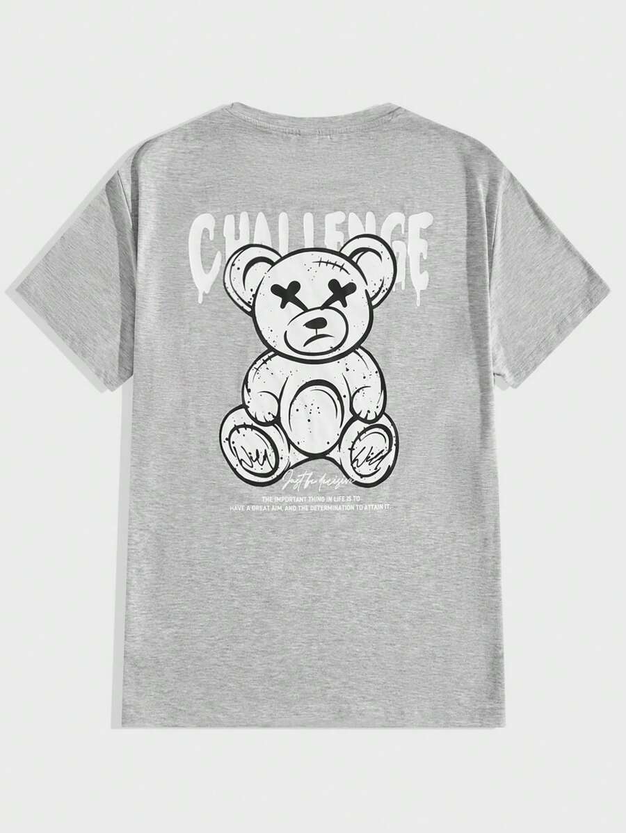 Manfinity RebelGame 男士熊和標語圖案T恤 - 灰色 - 查看 1