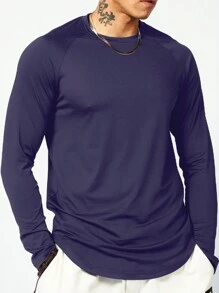 Manfinity Sport Corelite Hombres Camiseta deportiva unicolor de manga raglán - Azul - Ver 4