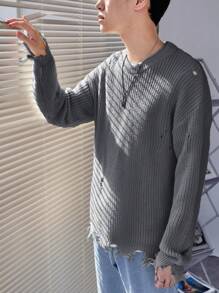 Manfinity EMRG Hombres Jersey de hombros caídos desgarro - Gris Claro - Ver 6