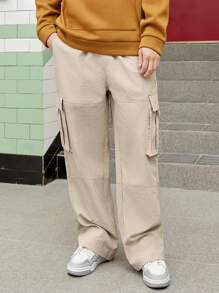 Manfinity Hypemode Loose Fit Men's Cargo Pants With Slant Pockets - Grey - View 4