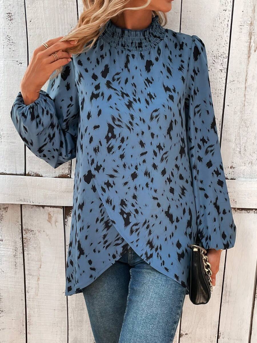 EMERY ROSE 滿版印花燈籠袖圍裹下擺襯衫 - 彩色 - 查看 1