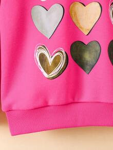 SHEIN 女小童愛心圖案運動衫 - 玫紅色 - 查看 6