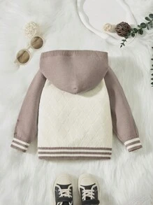 Đứa bé trai Mẫu chữ Tay Raglan áo có mũ Áo len Mở - Cà phê nâu - Xem 2