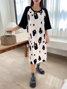 DAZY Vestido de dormir con estampado de manga raglán - Negro - Ver 4