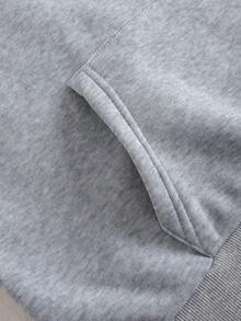 SHEIN EZwear Plus Size Butterfly & Floral Print Kangaroo Pocket Drawstring Thermal Lined Sweatshirt - Grey - View 7