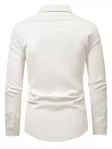 Calvornis Men Solid Button Front Long Sleeve Shirt, Fall - Apricot - View 2