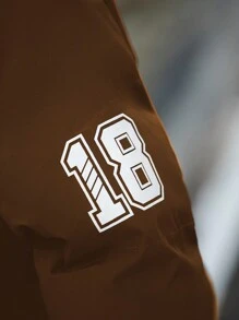 Manfinity LEGND Ultra-Loose Fit Men's Letter Printed Zipper Padded Coat - Coffee Brown - View 7