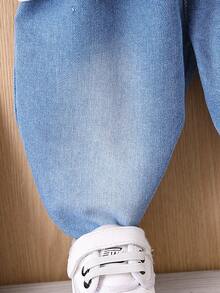 SHEIN 男嬰恐龍印花運動衫&牛仔褲 - 白色 - 查看 4