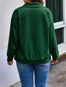 Calvaya 大碼半拉鏈落肩袖運動衫 - 墨綠色 - 查看 2