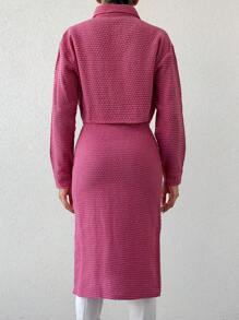 EURMUSE Drop Shoulder Crop Jacket & Split Thigh Skirt - Pink - View 2