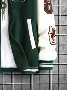 Manfinity Homme Loose Fit Men's Varsity Jacket With Letter Patchwork And Striped Trim Detail - Green - View 4