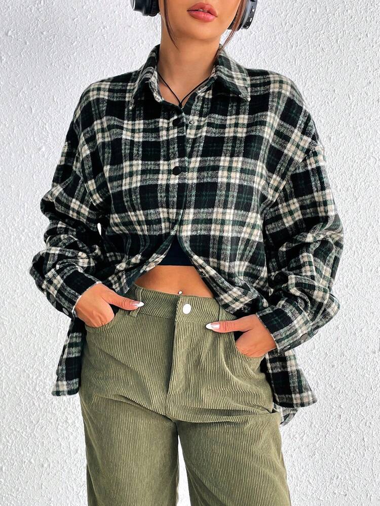 Plaid Print Drop Shoulder Shirt