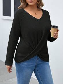 SHEIN Frenchy Plus Twist Hem Drop Shoulder Tee - Black - View 4