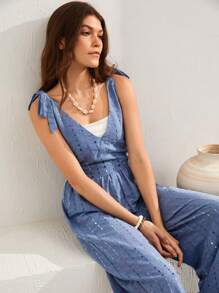 Bohemela Knot Shoulder Túi nghiêng Áo liền quần - Màu xanh lam - Xem 6