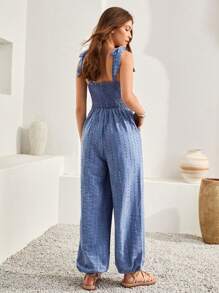 Bohemela Knot Shoulder Túi nghiêng Áo liền quần - Màu xanh lam - Xem 4