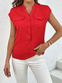 SHEIN Essnce Camisa con bolsillo con solapa de manga murciélago