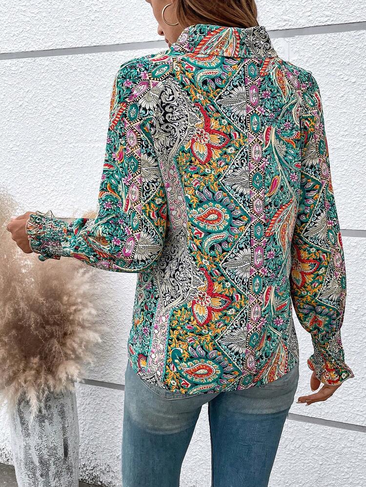 Paisley Print Button Front Shirt