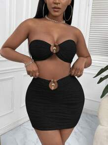 SHEIN SXY 環鏈抹胸上衣&包臀半身裙 - 黑色 - 查看 4