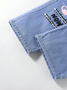 Tween Girl Letter & Butterfly Print Wide Leg Jeans - Light Wash - View 3