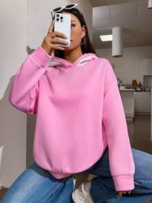 SHEIN Unity 標語&天使刺繡落肩袖連帽衫 - 彩色 - 查看 6