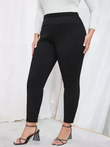 SHEIN Clasi Plus Solid Wide Waistband Thermal Lined Leggings