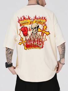 ROMWE MEN Grunge Punk 男士骷髏&火圖案T恤