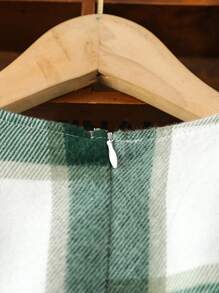 SHEIN Young Girl Plaid Print Bow Front Dress & Hat - Green - View 3