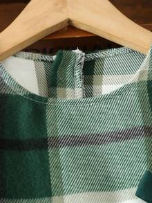 SHEIN Young Girl Plaid Print Bow Front Dress & Hat - Green - View 4