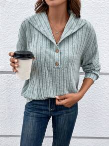 SHEIN LUNE 半扣落肩套头卫衣 秋季卫衣 - 青碧色 - 查看 6