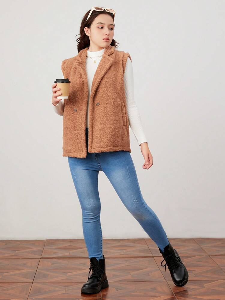 Teen Girl Lapel Neck Vest Teddy Jacket