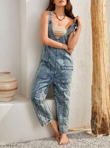Bohemela Dual Pocket Denim Overalls Without Tube Top - Blue - View 10