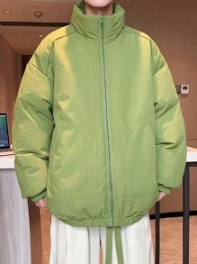 Manfinity Hypemode 超大号男式拉链夹棉大衣 - 綠色 - 查看 4