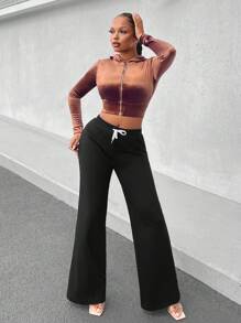 SHEIN SXY 拉鏈開襟短款連帽衫 - 棕色 - 查看 3