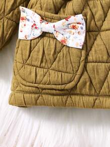 SHEIN Young Girl Bow Detail Dual Pocket Hooded Coat