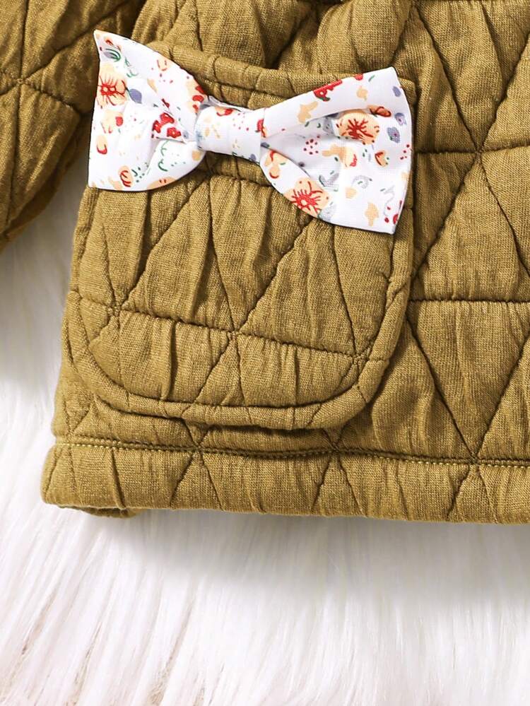 Young Girl Bow Detail Dual Pocket Hooded Coat