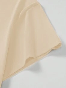 SHEIN EZwear Đồ họa Khẩu hiệu Áo thun - Màu be - Xem 5