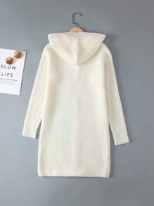 Teen Girl Button Front Hooded Cardigan - Beige - View 2